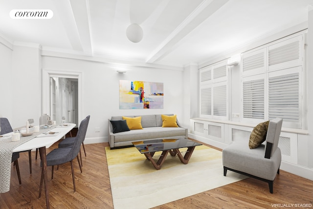 240 W 98th St Unit 3D, New York City, NY 10025 - living room with beam ceiling and wood finished floors