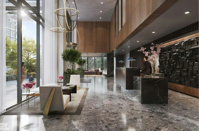 50 Bridge Park Dr Unit 21D, New York City, NY 11201 - welcome area featuring a towering ceiling and a chandelier
