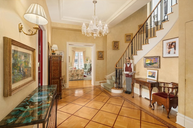 4 Sutton Pl Unit 6/7, New York City, NY 10022 - foyer entrance featuring stairway, a chandelier, and baseboards