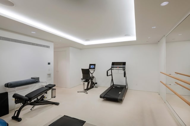 38-40 E 76th St, New York City, NY 10021 - workout room featuring recessed lighting and a tray ceiling