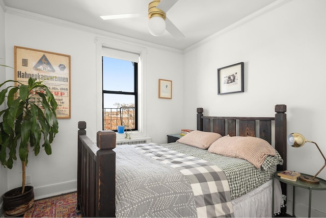 192 E 8th St Unit 6A, New York City, NY 11218 - bedroom featuring baseboards, ornamental molding, and ceiling fan