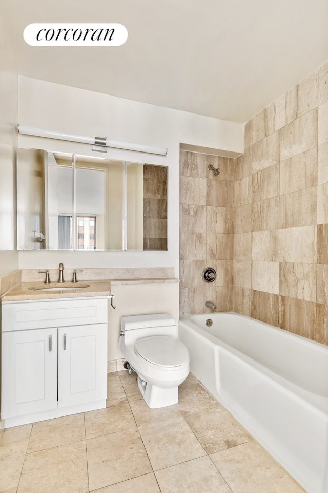 350 W 50th St Unit 28B, New York City, NY 10019 - full bathroom with toilet, vanity, bathing tub / shower combination, and tile patterned flooring