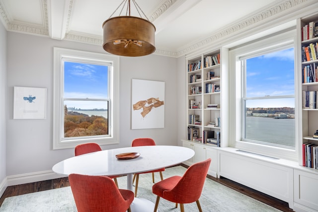 dining room featuring dark wood-type flooring and baseboards