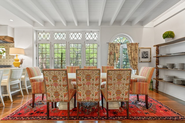 27 Perry St, New York City, NY 10014 - dining space featuring beamed ceiling and wood finished floors