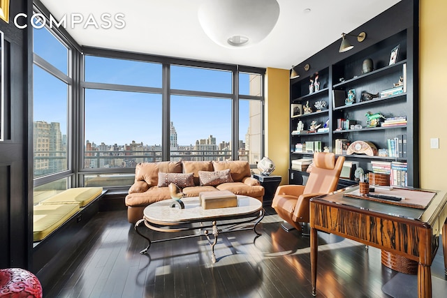 450 E 83rd St Unit Ph1B, New York City, NY 10028 - interior space featuring a city view, wood-type flooring, a wall of windows, and plenty of natural light