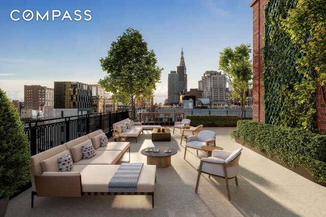 201 E 23rd St Unit 10D, New York City, NY 10010 - view of patio / terrace with outdoor lounge area and a skyline view