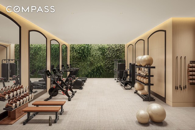 201 E 23rd St Unit 10D, New York City, NY 10010 - gym with carpet flooring