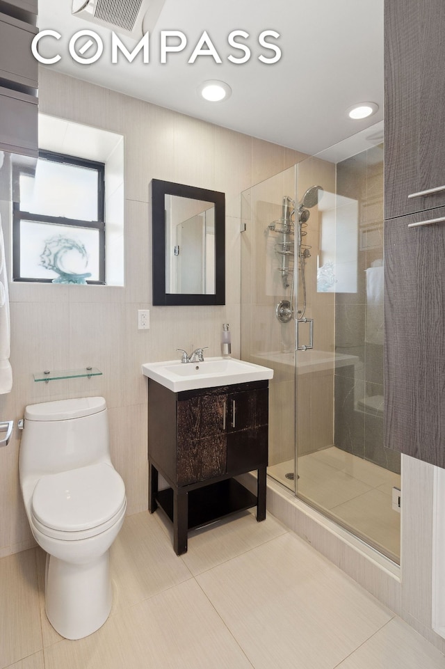 456 W 167th St Unit 7C, New York City, NY 10032 - full bath with a shower stall, vanity, toilet, and recessed lighting