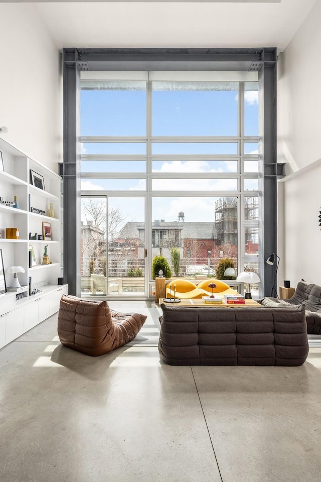 living area with plenty of natural light and concrete floors
