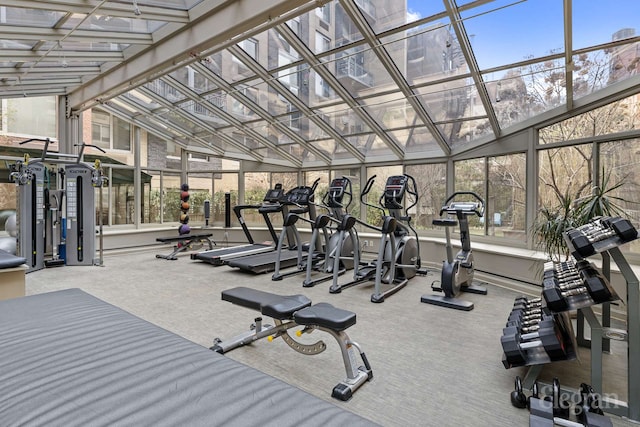 exercise room with carpet floors