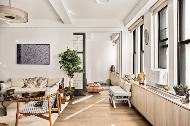interior space with beam ceiling