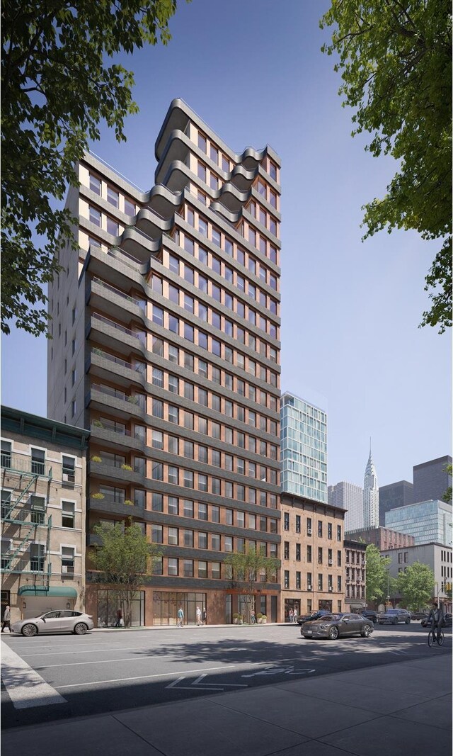 view of building exterior with a city view