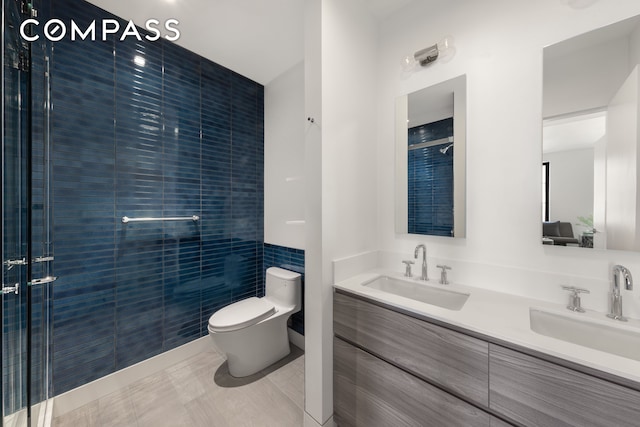 54 E 80th St, New York City, NY 10075 - bathroom with toilet, double vanity, and a stall shower