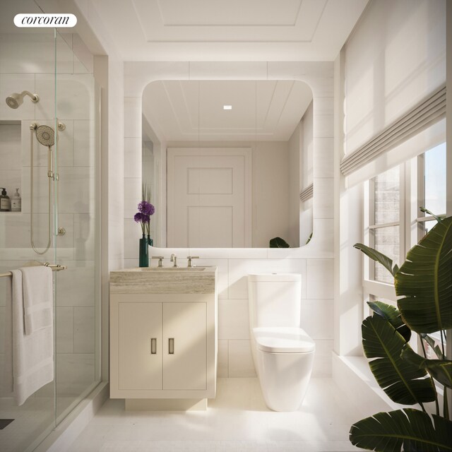 16 5th Ave Unit 6, New York City, NY 10011 - bathroom with vanity, visible vents, toilet, and a shower stall