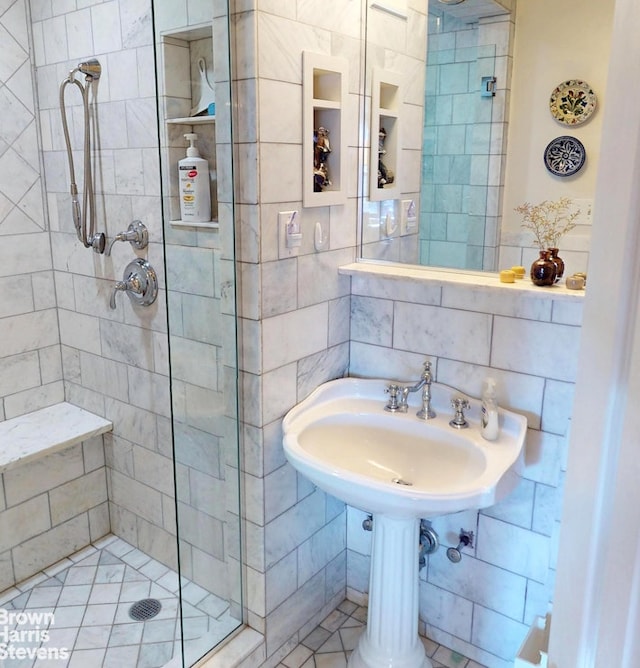 2244 Bronx Park E Unit 1B, New York City, NY 10467 - bathroom with tiled shower and tile walls