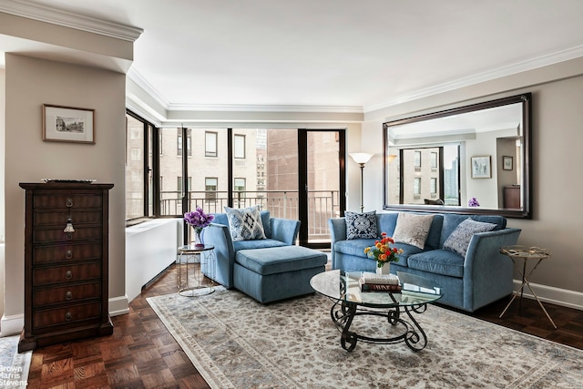 60 Sutton Pl S Unit 12As, New York City, NY 10022 - living area with ornamental molding and baseboards