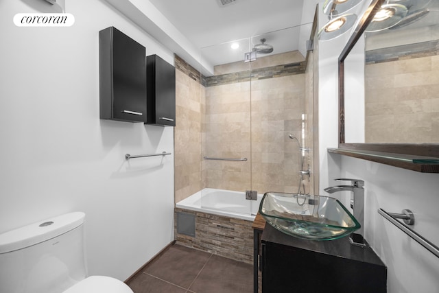 605 Manhattan Ave Unit 4, New York City, NY 11222 - bathroom featuring a combined bath / shower with rainfall shower, tile patterned floors, vanity, and recessed lighting