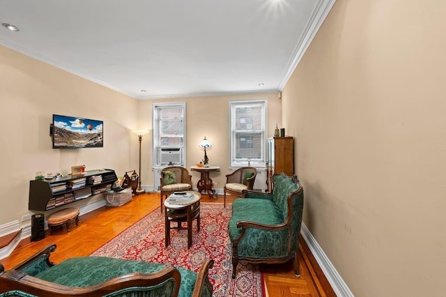 9437 Shore Rd Unit A1, New York City, NY 11209 - living area featuring crown molding, cooling unit, and baseboards