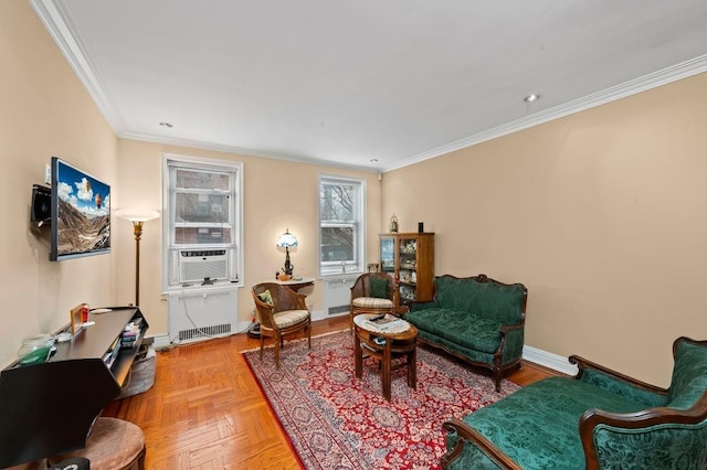 9437 Shore Rd Unit A1, New York City, NY 11209 - living area featuring crown molding, cooling unit, baseboards, and recessed lighting