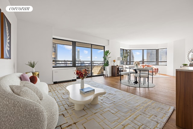 living room with wood finished floors and baseboards