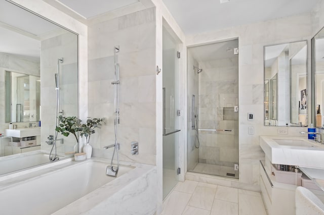 269 W 87th St Phb, Phb, New York City, NY 10024 - full bath with a shower stall, vanity, a bath, and tile walls