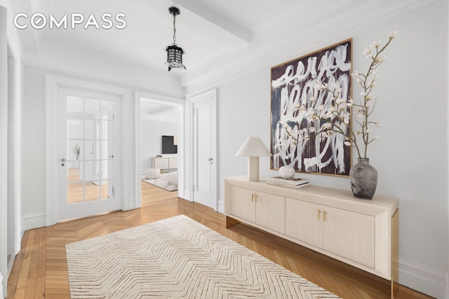340 Riverside Dr Unit 5D, New York City, NY 10025 - hall with beam ceiling