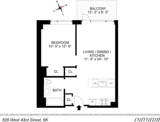 505 W 43rd St Unit 6K, New York City, NY 10036 - floor plan / room layout