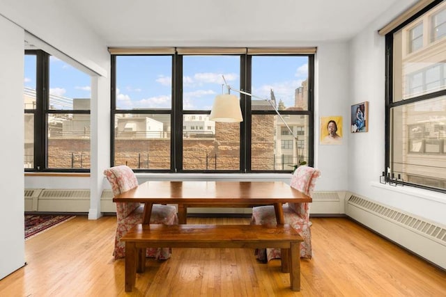 1 Main St Unit 7H, New York City, NY 11201 - dining room with a wealth of natural light, a baseboard radiator, radiator, and wood finished floors