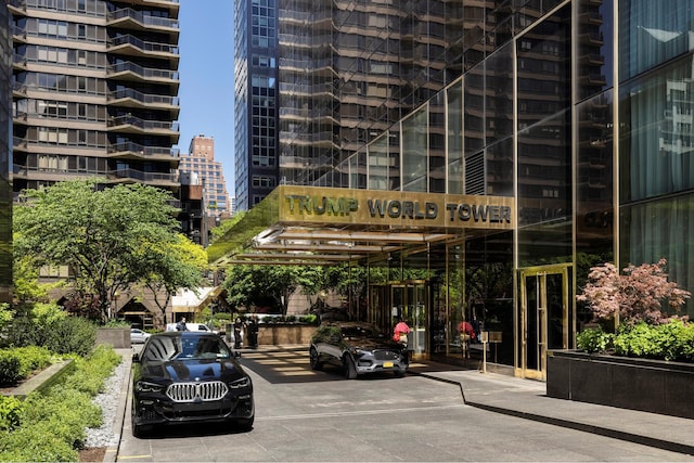 view of building exterior with a city view