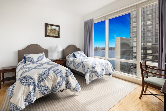 bedroom with a water view