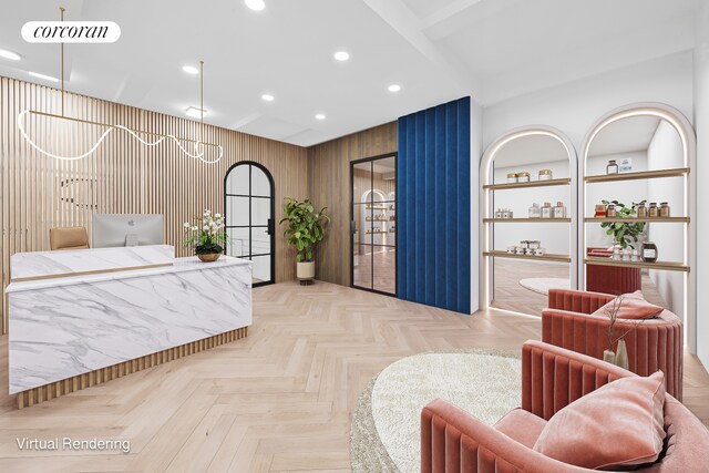 67 Park Ave Unit 1A, New York City, NY 10016 - welcome area with wood walls and recessed lighting