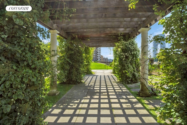 view of patio / terrace featuring a pergola