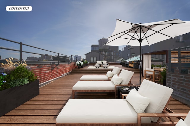 wooden terrace featuring outdoor lounge area