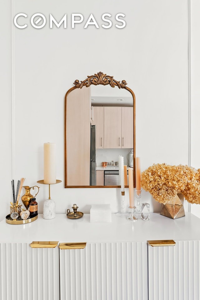 detailed view of freestanding refrigerator