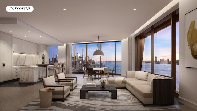 500 W 18th St Unit East15B, New York City, NY 10011 - living area featuring floor to ceiling windows and a view of skyline