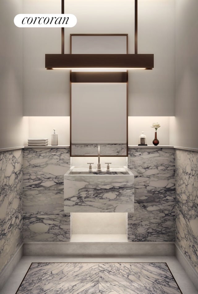 500 W 18th St Unit East15B, New York City, NY 10011 - bathroom with wainscoting and vanity
