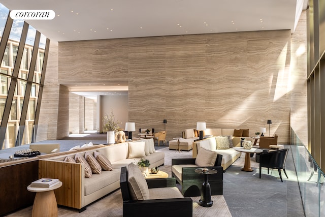 500 W 18th St Unit East15B, New York City, NY 10011 - community lobby with expansive windows, recessed lighting, and a high ceiling