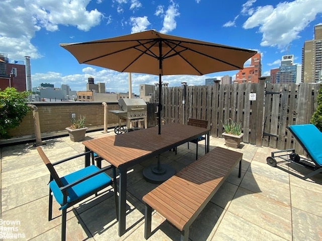 505 W 47th St Unit 5Dn, New York City, NY 10036 - view of patio with outdoor dining area, a view of city, and grilling area