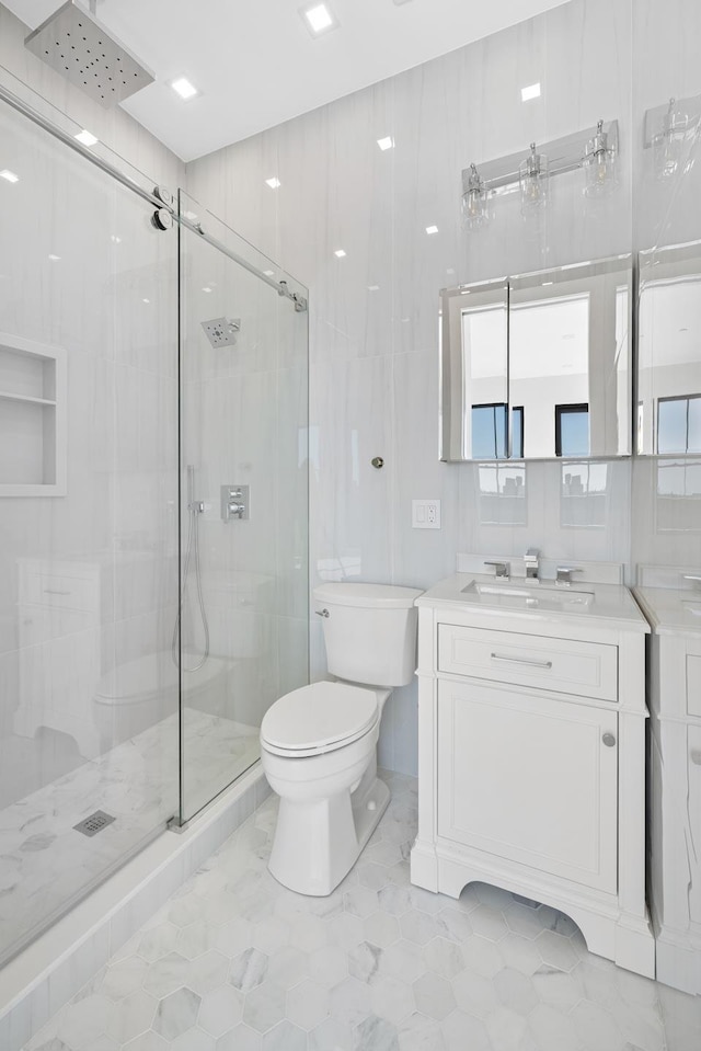 110 Luquer St Unit 3, New York City, NY 11231 - bathroom with toilet, a shower stall, vanity, and marble finish flooring