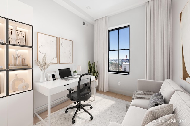 home office featuring wood finished floors