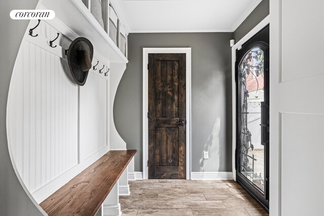 8119 Ridge Blvd, New York City, NY 11209 - mudroom featuring baseboards and ornamental molding