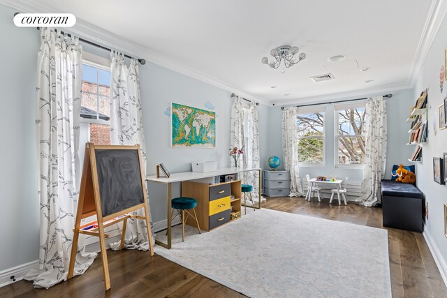 8119 Ridge Blvd, New York City, NY 11209 - living area featuring wood finished floors, a healthy amount of sunlight, crown molding, and visible vents