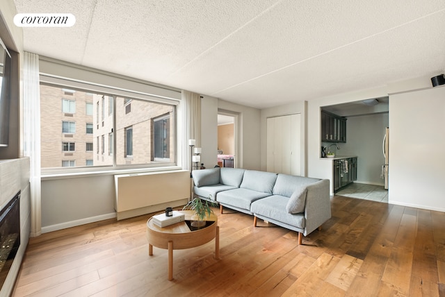 68 Bradhurst Ave Unit 6V, New York City, NY 10030 - living room featuring baseboards, a textured ceiling, and hardwood / wood-style floors