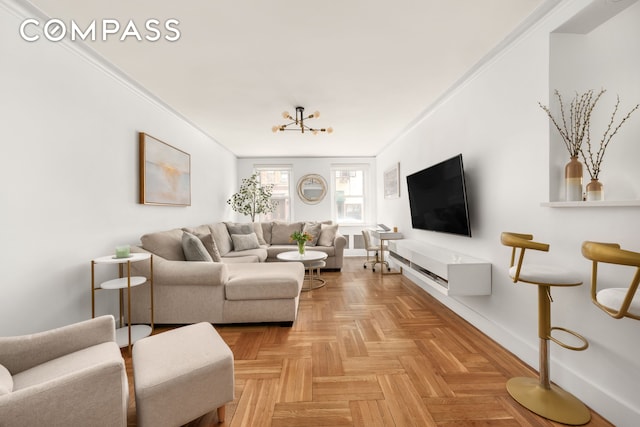 325 E 77th St Unit 1E, New York City, NY 10075 - living area with baseboards and ornamental molding