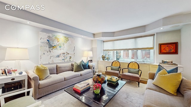 living room with recessed lighting