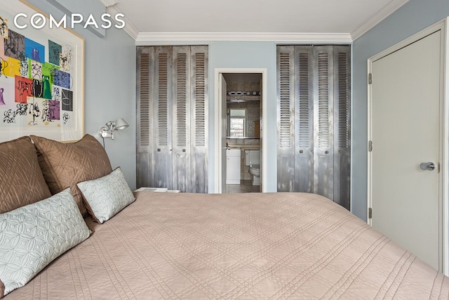 bedroom with crown molding
