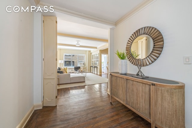 corridor featuring crown molding and wood finished floors