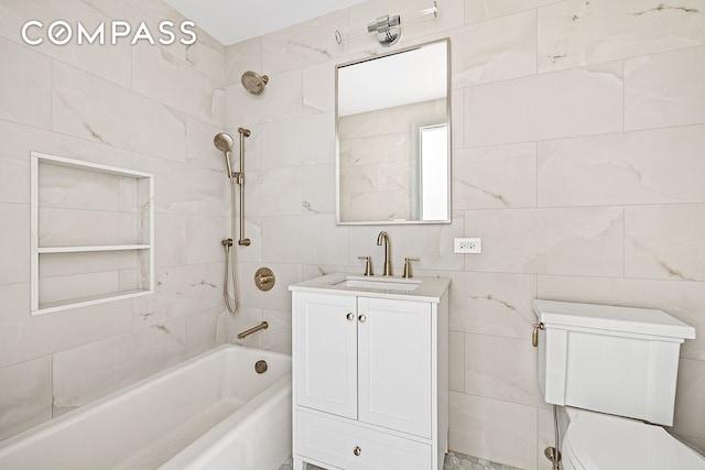 119 Henry St Unit 3, New York City, NY 11201 - full bathroom featuring toilet,  shower combination, vanity, and tile walls