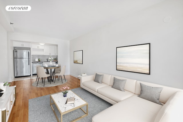 living room with light wood-type flooring