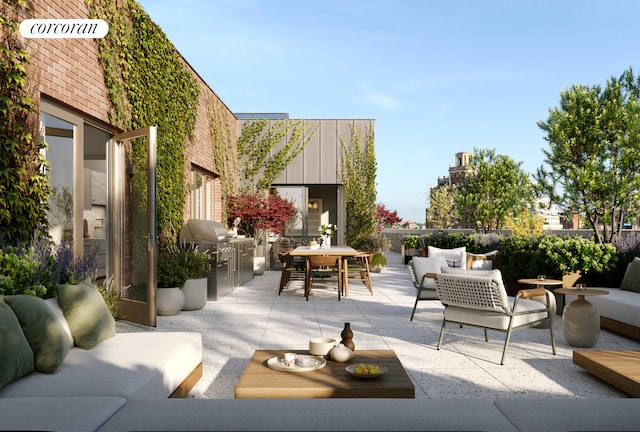 181 Macdougal Street Penthouse, New York City, NY 10011 - view of patio featuring area for grilling, outdoor dining space, an outdoor hangout area, and exterior kitchen
